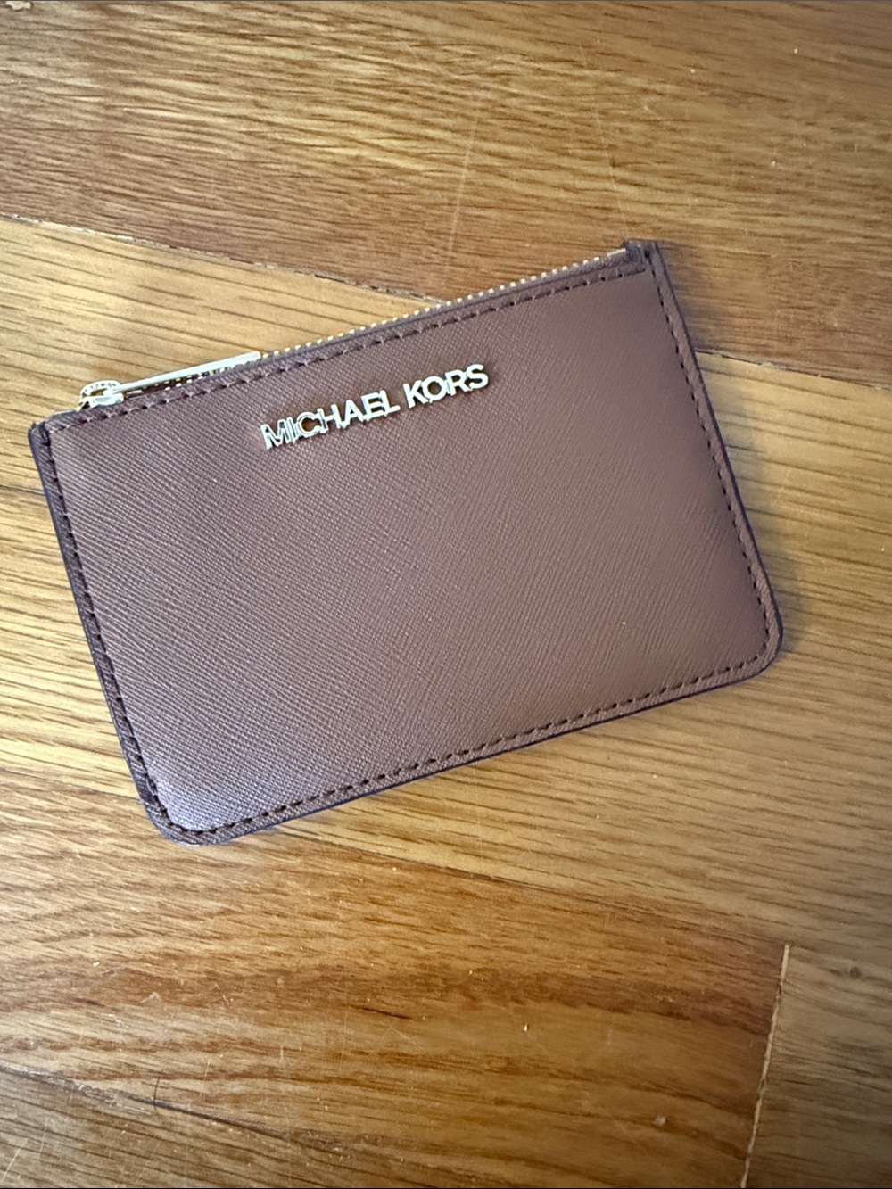 MICHAEL KORS Brown Saffiano Leather Zip Card Holder
